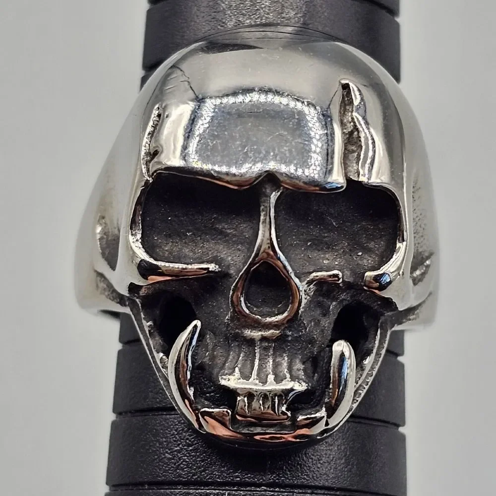 Mens Stainless Steel Skull Ring Gothic Biker Malazan Jaghut Tusk Metal Size 10.5